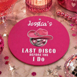 Last Disco Before I Do Bachelorette Round Paper Coaster