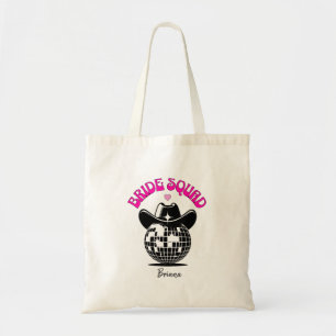 last disco bride squad 70s bachelorette party  tote bag