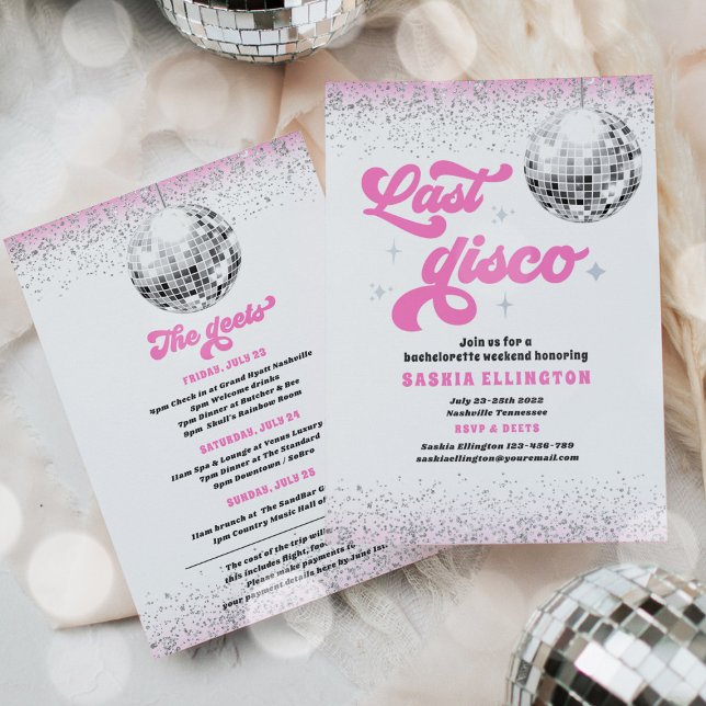 Last Disco Hot Pink Bachelorette Weekend Invitation (Creator Uploaded)