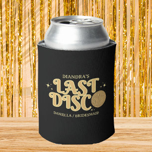 Last Disco Name Retro Golden 70s Bachelorette  Can Cooler