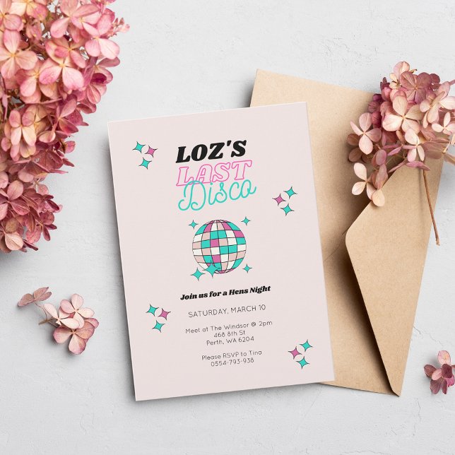 Last Disco Neon Pink Hens Party Invitation (Creator Uploaded)