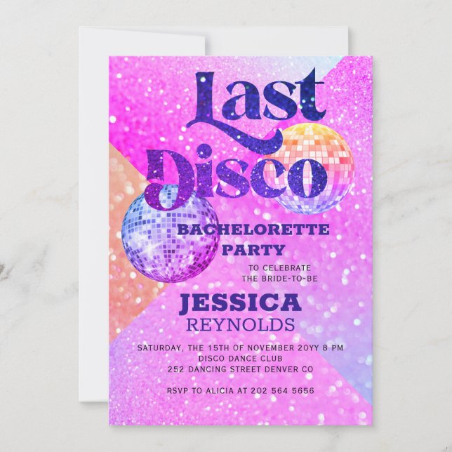 Last disco retro 70 bachelorette party invitation (Front)