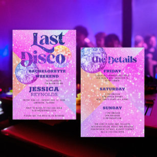 Last disco retro 70 bachelorette weekend invitation