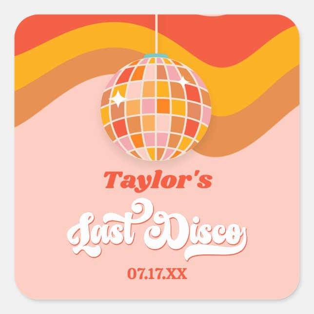 Last Disco Retro 70s Bachelorette Weekend Party Square Sticker (Front)