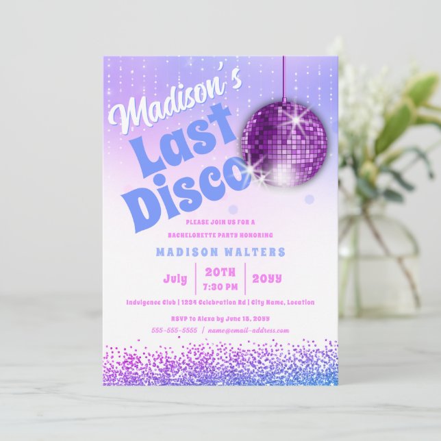 Last Disco Retro Bachelorette Invitation (Standing Front)