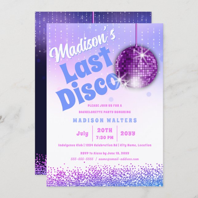 Last Disco Retro Bachelorette Invitation (Front/Back)