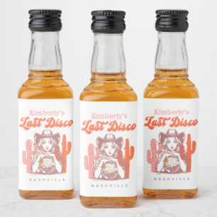 Last Disco Retro Cowgirl Pink Bachelorette Party  Liquor Bottle Label