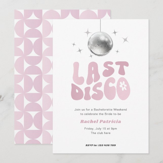 Last Disco, retro disco bachelorette party Invitation (Front/Back)