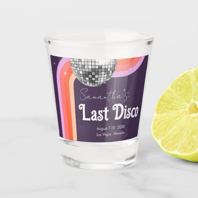 Last Disco Retro Pink Bachelorette Weekend Shot Glass (Front)