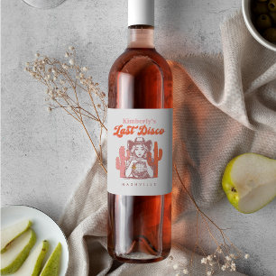 Last Disco Retro Pink Cowgirl Bachelorette Party  Wine Label