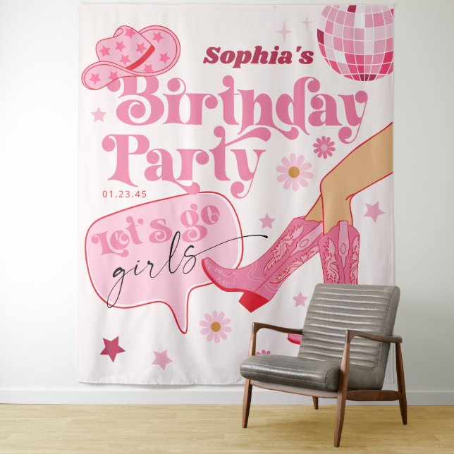 Last Disco Rodeo Bachelorette Party Backdrop Tapestry (In Situ)