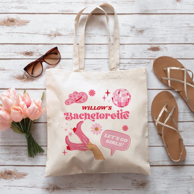 Last Disco Rodeo Bachelorette Party Favour Tote Bag (Pink Cowgirl Bachelorette Tote Bag)