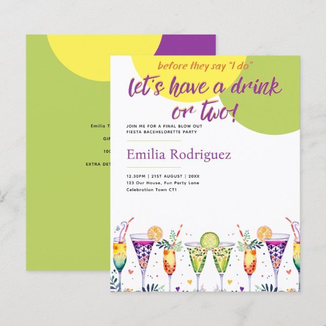 Last Fiesta Cocktails Bachelorette Bridal Shower (Front/Back)