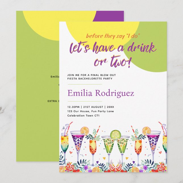 Last Fiesta Cocktails Bachelorette Bridal Shower Invitation (Front/Back)