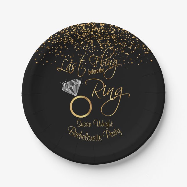 Last Fling - Bachelorette - Gold ⭐⭐⭐⭐⭐ Paper Plate (Front)