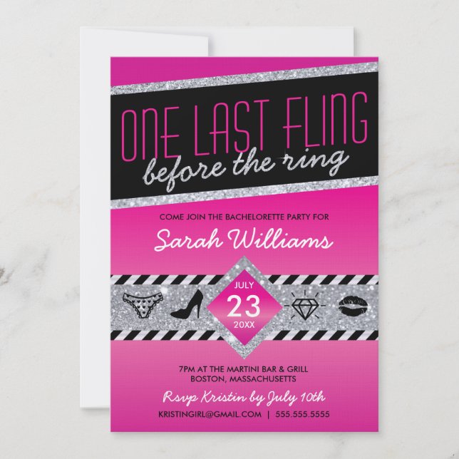 Last Fling Bachelorette Party Invitation (pink) (Front)
