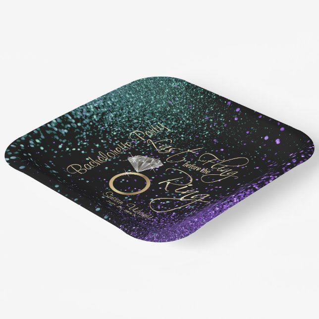 Last Fling Bachelorette Party - Teal & Purple Paper Plate (Angled)