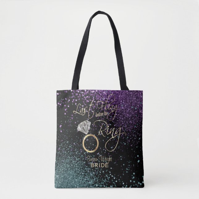 Last Fling Bachelorette - Purple & Teal Tote Bag (Front)