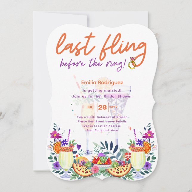 Last Fling Before Ring Cocktails Bridal Shower Invitation (Front)