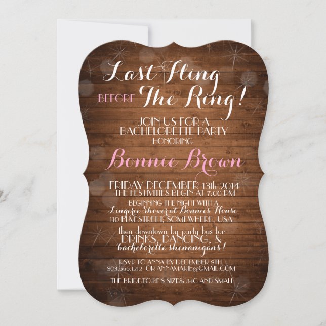 "Last Fling Before The Ring" Bachelorette Invite (Front)