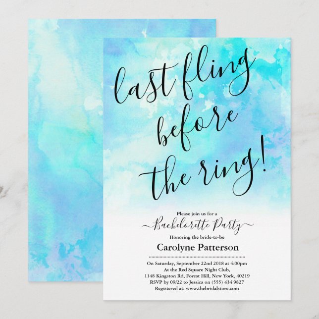 Last Fling Before The Ring Bachelorette Party Invitation (Front/Back)