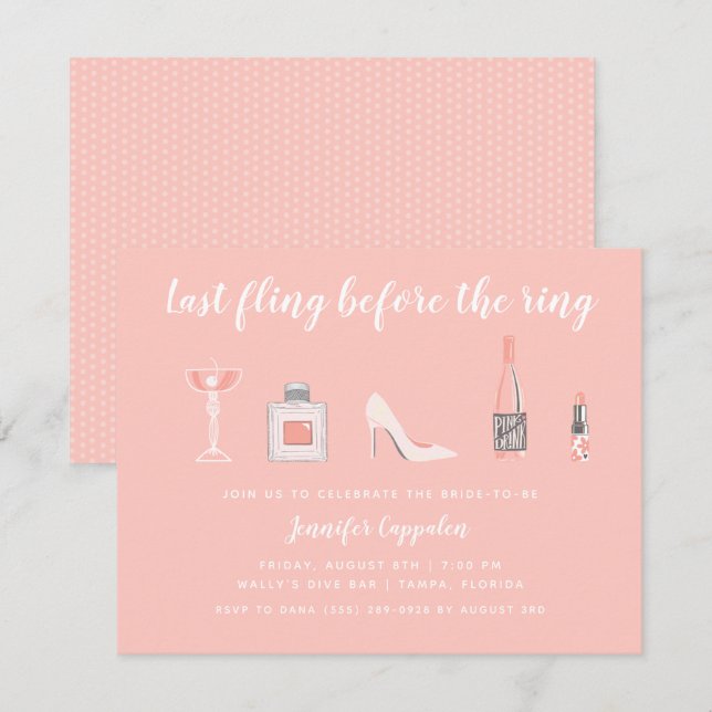 Last Fling Before the Ring Bachelorette Party Invitation (Front/Back)