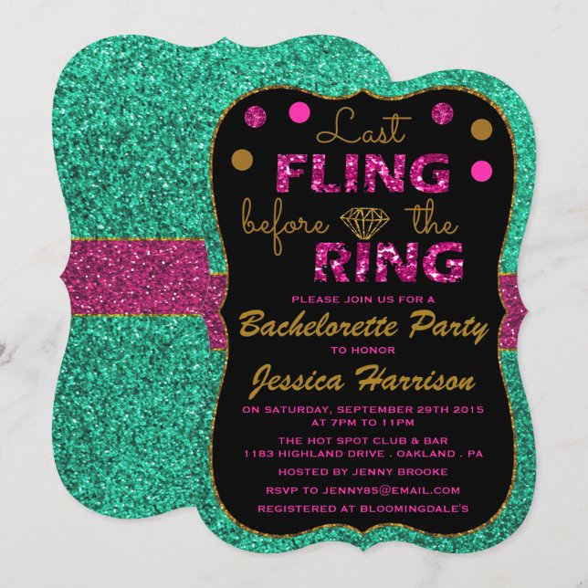 Last Fling Before The Ring - Bachelorette Party Invitation (Front/Back)