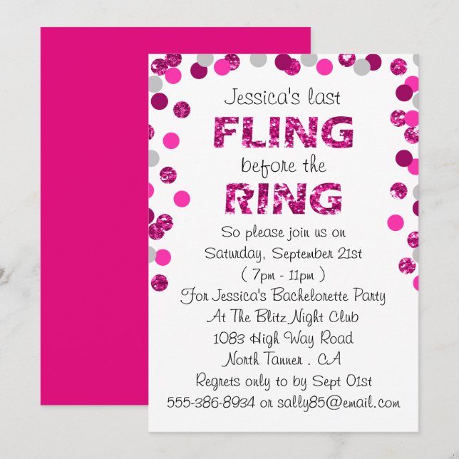 Last Fling Before The Ring Bachelorette Party Invitation (Front/Back)