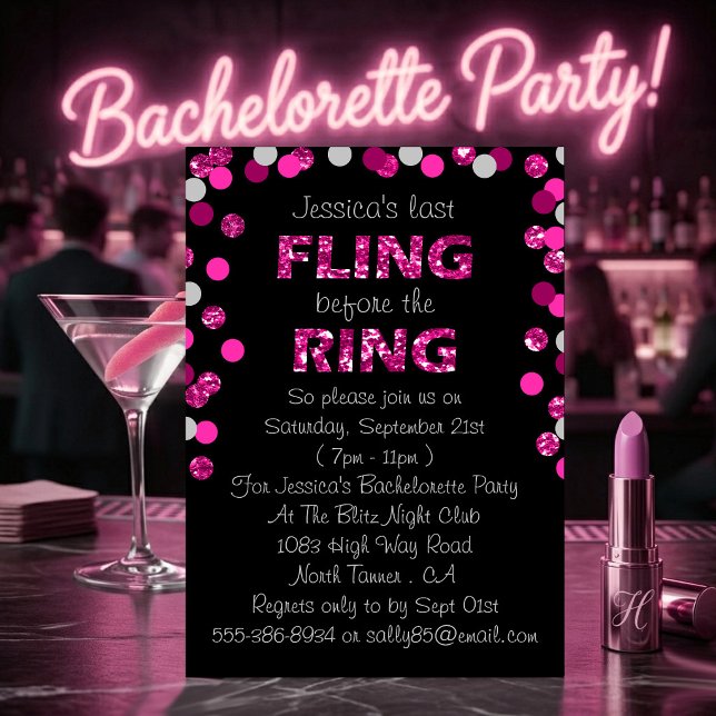 Last Fling Before The Ring Bachelorette Party Invitation (Creator Uploaded)