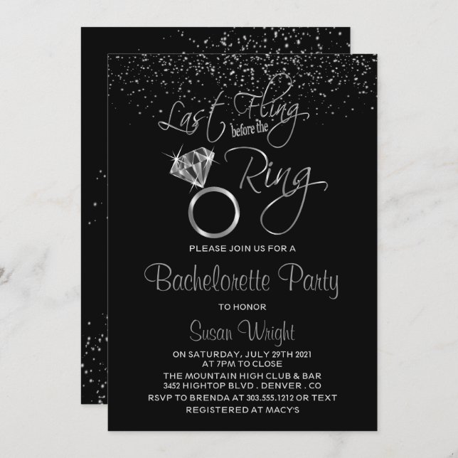 Last Fling Before the Ring Bachelorette - Silver Invitation (Front/Back)