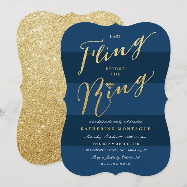 Last Fling Before The Ring Chic Bachelorette Party Invitation (Front/Back)