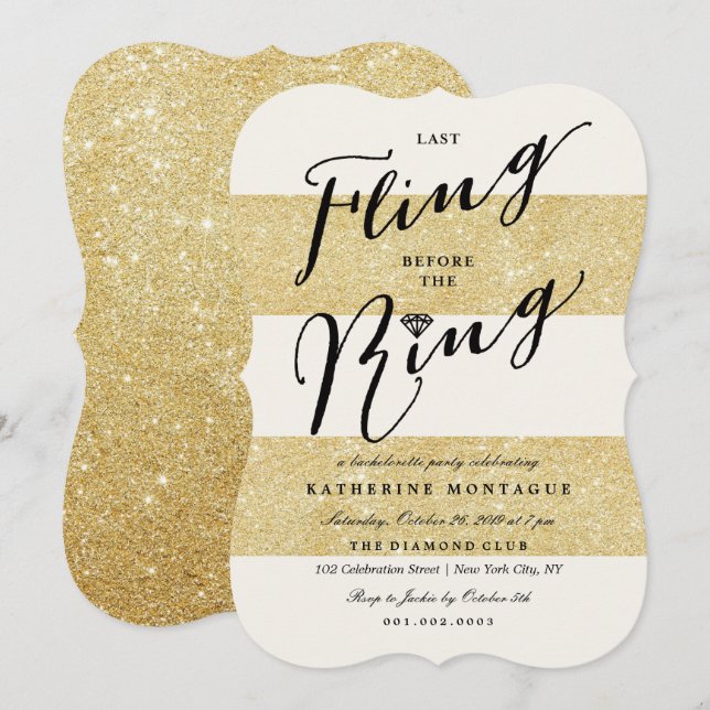 Last Fling Before The Ring Chic Bachelorette Party Invitation (Front/Back)