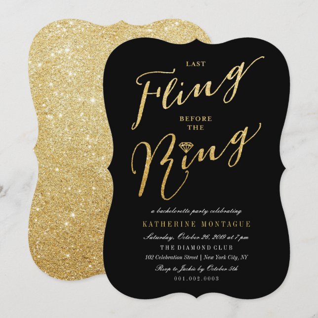 Last Fling Before The Ring Chic Bachelorette Party Invitation (Front/Back)