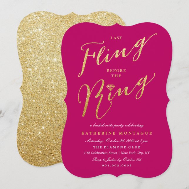 Last Fling Before The Ring Chic Bachelorette Party Invitation (Front/Back)