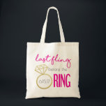 Last Fling Before the Ring Tote Bag<br><div class="desc">Gold sparkle bachelorette tote bag. Personalise it by using the "customise" button. Buy for all the girls or just the bride-to-be to remember the special night with just the girls.</div>