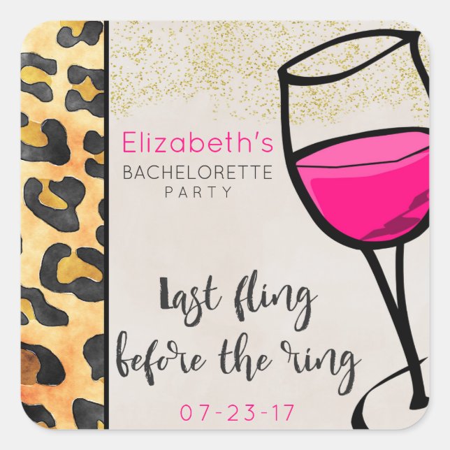 Last Fling Before The Ring Wild Print Bachelorette Square Sticker (Front)
