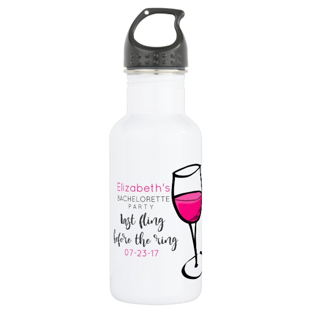 Last Fling Before The Ring Wine Glass Bachelorette 532 Ml Water Bottle (Front)