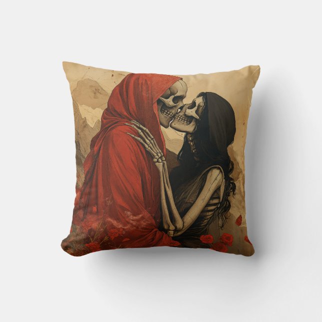 Last Kiss vintage skeleton goth art  Cushion (Front)