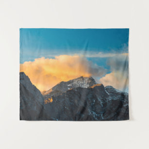 Last light on mountains before sunset tapestry