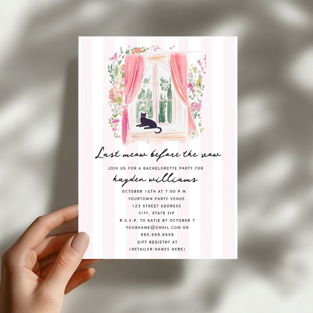 Last Meow Black Cat Bachelorette Invitation (Creator Uploaded)