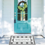 Last Name Black and White Tile Design Custom Doormat<br><div class="desc">This classy cute black and white faux tile doormat is perfect for any home. Its clean lines,  simple colours,  and vintage pattern are timeless and versatile. This doormat can be customised with your own last name using the personalisation feature.</div>