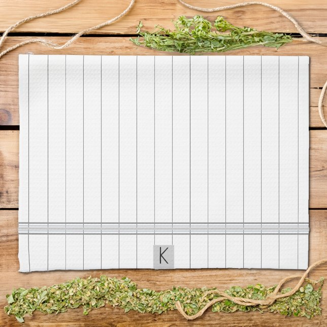 Last Name Classic Black White Striped Tea Towel (Last Name Classic Black White Striped Kitchen Towel)