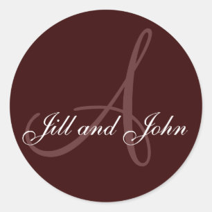 Last Name Initial A plus First Names Brown Classic Round Sticker