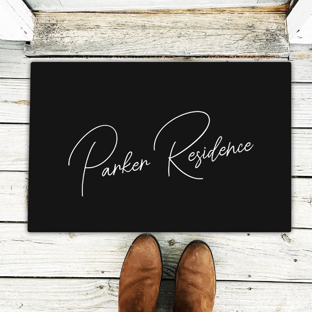 Last Name Residence Modern Minimal Black Surname Doormat (Creator Uploaded)