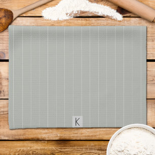 Last Name Sage Green White Striped Tea Towel