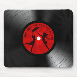 Last Night The DJ Saved My Life Vinyl Record Black Mouse Mat