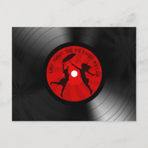 Last Night The DJ Saved My Life Vinyl Record Black Postcard
