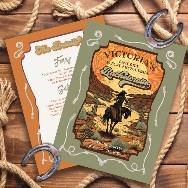 Last Ride Rodeo Cowgirl Bachelorette Party Invitation (Creator Uploaded)