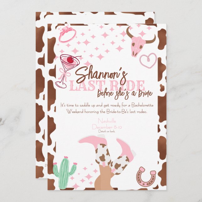 Last Ride Weekend Trip Bachelorette Party Invitation (Front/Back)