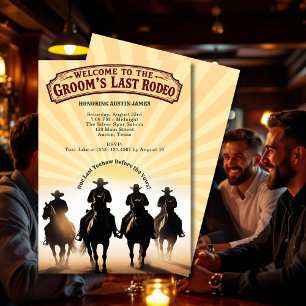 Last Rodeo Bachelor Party Cowboys Horses Sunset Invitation